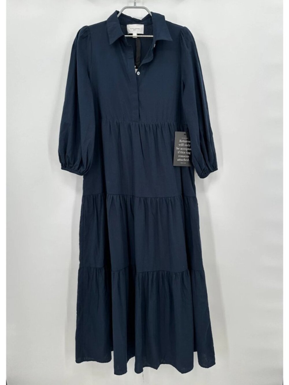 Pomander Place by Tuckernuck Navy Blue Mabel Maxi Dress size M Tier Long Sleeve - Picture 3 of 6